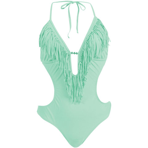 Marina West Women's Fringed Plunge Monokini Swimsuit